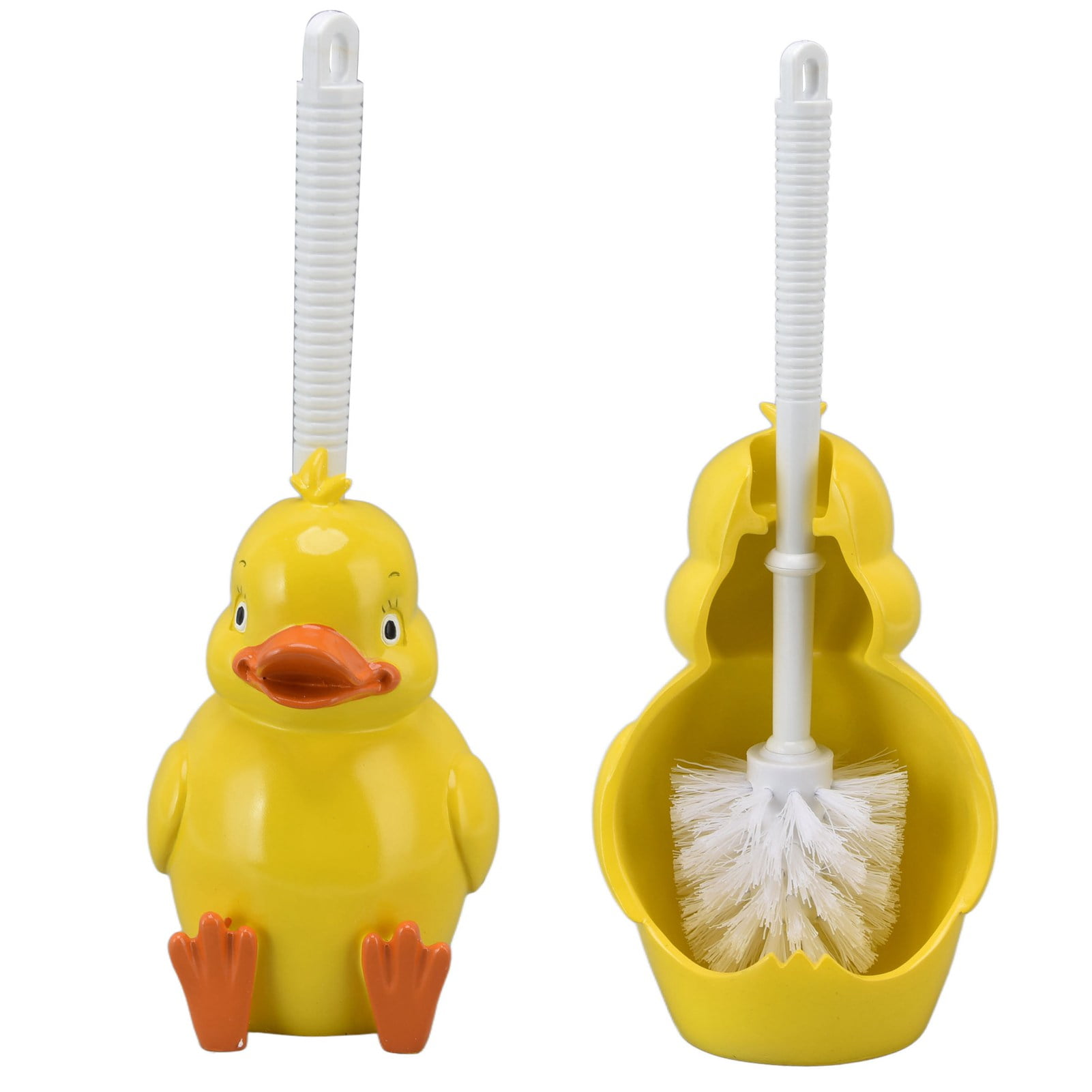 BIMZUC Little Yellow Duck Toilet Brush Set - Seamless Deep Cleaning Toilet Brush with Holder Base, Cute Bathroom Cleaning Tool for Home