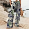thumbnail image 2 of Arlun Women Linen Wide Leg Casual Pants Trendy Graphic Printed Lightweight Drawstring Elastic Waisted Holiday Flowy Pants Soft Comfortable Beach Palazzo Pants Purple XL, 2 of 5