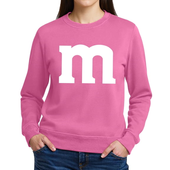 Letter M Halloween Crewneck Sweatshirt, Unisex Funny Costume Pullover for Fall Parties and Group Outfits, Azalea, Small
