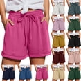 thumbnail image 3 of Women's Drawstring Elastic Waist Roll Cuff Bermuda Shorts,Loose Casual Athletic Sweat Shorts with Pockets,Wine,Women's Plus Size XXL, 3 of 9