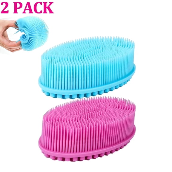 OFEFE Silicone Body Scrubber Loofah - Set of 2 Soft Exfoliating Body Bath Shower Scrubber Loofah Brush for Sensitive Kids Women Men All Kinds of Skin
