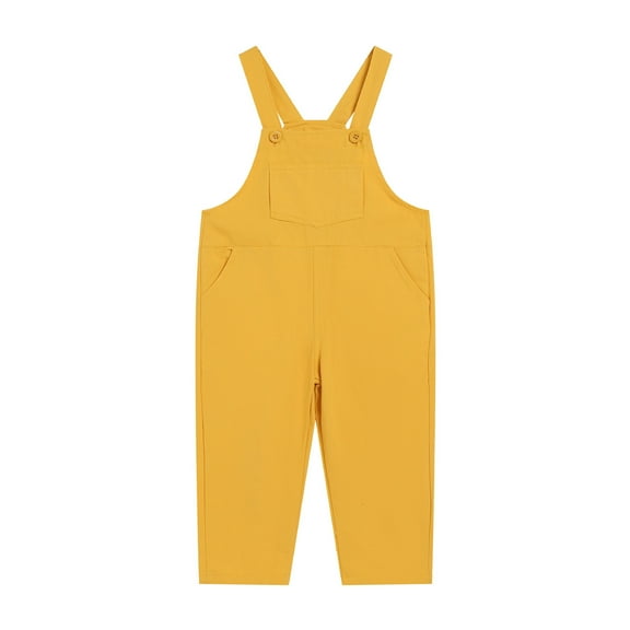 Kid Jumpsuit for Girls Casual School Romper Yellow Overalls with Side Pockets for Outdoor Activities Rompers for Girls 6-7 Years
