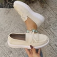 thumbnail image 6 of Womens Slip-On Platform Loafers with Bow Detail, Faux Suede Upper, Beige, Comfortable Casual Shoes,Size 9.5, 6 of 9
