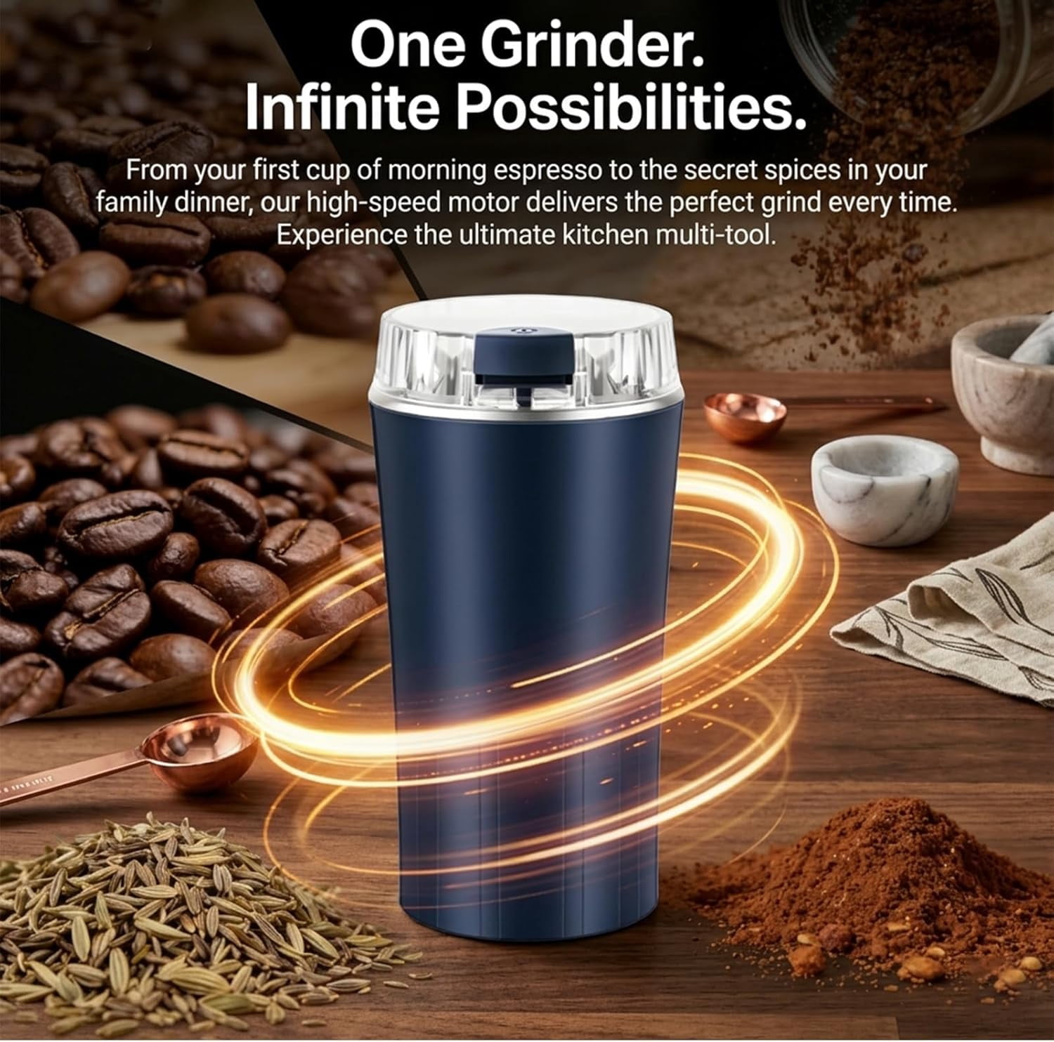 Household Superfine Grinder - Multi-Grain Blending & Powdering Machine, Stainless Steel Blade One Touch Grinding Design, Electric Spice Grinder for Coffee Beans Herbs Nuts Seeds Pepper Grain (Blue*2)