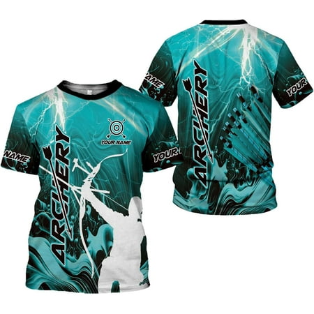 Custom Archery T-Shirt Bow and Arrow Personalized 3D Shirts for Archer Men Women Target Team Archery Apparel Gifts (Cyan S)
