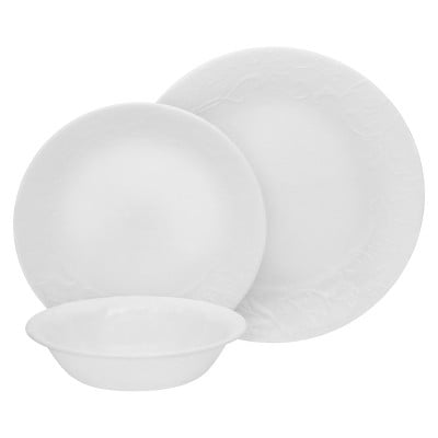 Corelle 18-Piece Embossed Bella Faenza Vitrelle Dinnerware Set - White