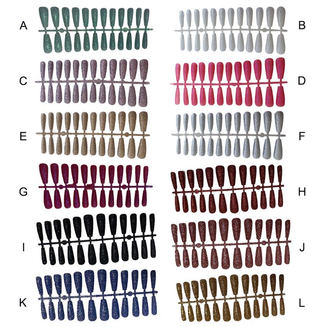 Ruiboury 24 Pieces False Nails Glitter Shimmering Powder Full Cover Artificial Nail Tips Simple Operation Fingernail Decal DIY Accessory dark pink
