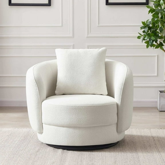 Perto Mid Century Modern Ivory Fabric Accent Armchair