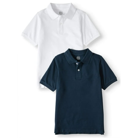 Wonder Nation Boys School Uniform Short Sleeve Pique Polos, 2-piece Multipack (Little Boys & Big