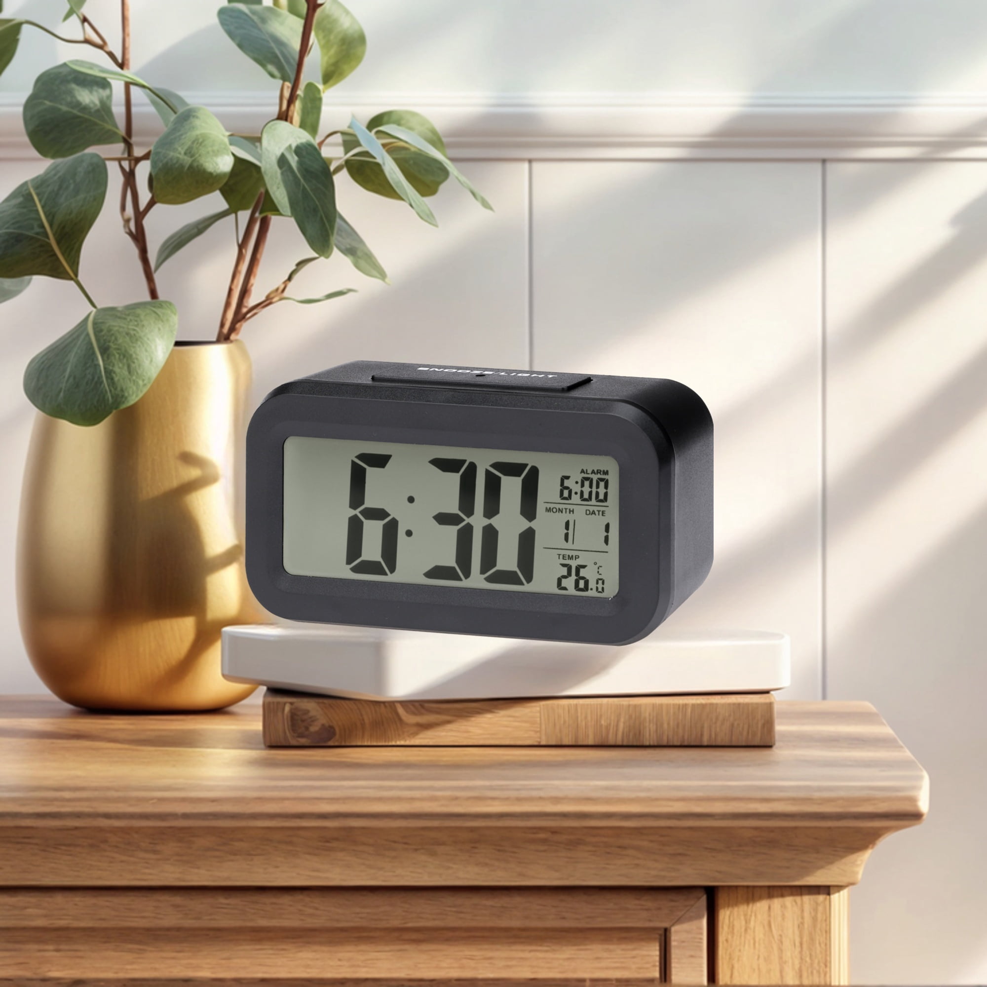 Unique Bargains 2 Pcs Small Digital Alarm Clock 5.5 x 2.8 x 1.8 in Black/Green