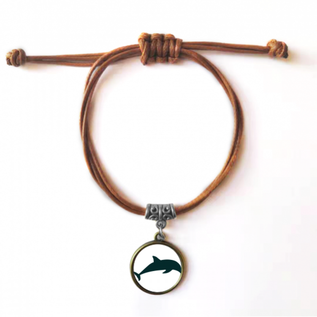 Blue Ocean Streamline Swimng Dolphin Bracelet Leather Hide Rope Wristband Brown Jewelry