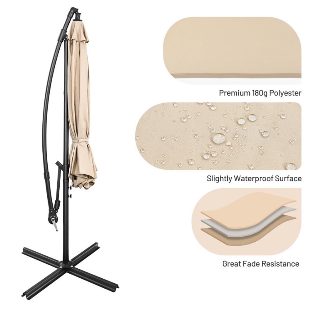 Aimee Lii 10 Feet Offset Umbrella with 8 Ribs Cantilever and Cross Base, Outdoor Umbrella with Base, Beige Aimee Lii 10 Feet Offset Umbrella with 8 Ribs Cantilever and Cross Base, Outdoor Umbrella with Base, Beige