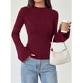thumbnail image 3 of PRETTYGARDEN Women's Lightweight Mock Neck Sweaters | Bell Long Sleeve Tops, Slim Fitted Pullover, Soft Ribbed Knit, Going Out Outfits, Fall Winter Layering, Fashion Clothing, 3 of 8