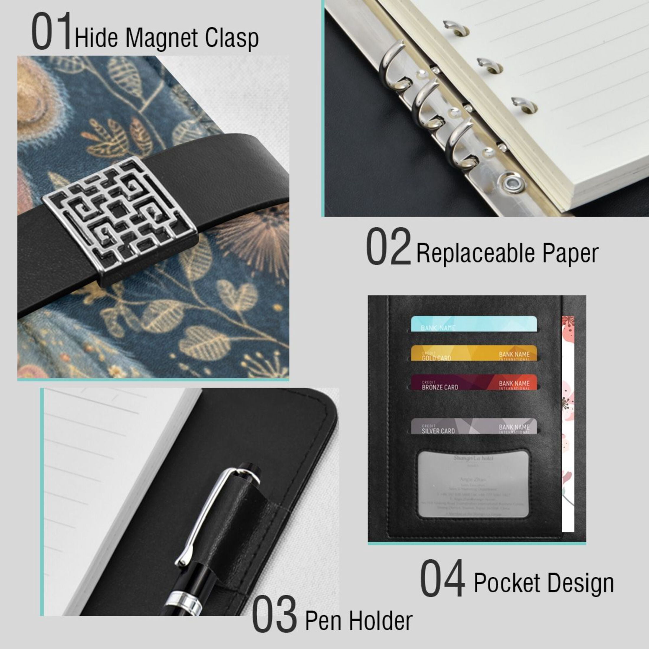 Leather Planner Leather Notebook Notebook Journal Binder Design Pen Pocket Design Convenient for Storage Teddy Bear Pastel Style