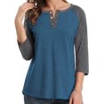 thumbnail image 2 of 3/4 Sleeve Raglan Shirts for Women Color Block Henley Blouse Button Tunic Tops(Blue XL), 2 of 5