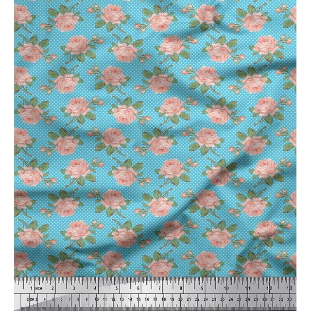 Soimoi Viscose Chiffon Fabric Check,Leaves & Rose Floral Decor Fabric Printed Yard 42 Inch Wide