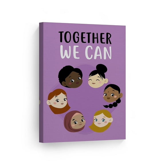 Smile Art Design Together We Can Quote Diversity Kids African Asian American Hispanic Muslim Canvas Wall Art Print Kids Room Decor Baby Room Decor Nursery Decor Made in the USA- 40x30