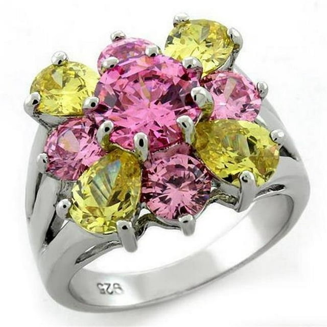 Rhodium 925 Sterling Silver Ring with AAA Grade CZ, Multi Color - Size 10