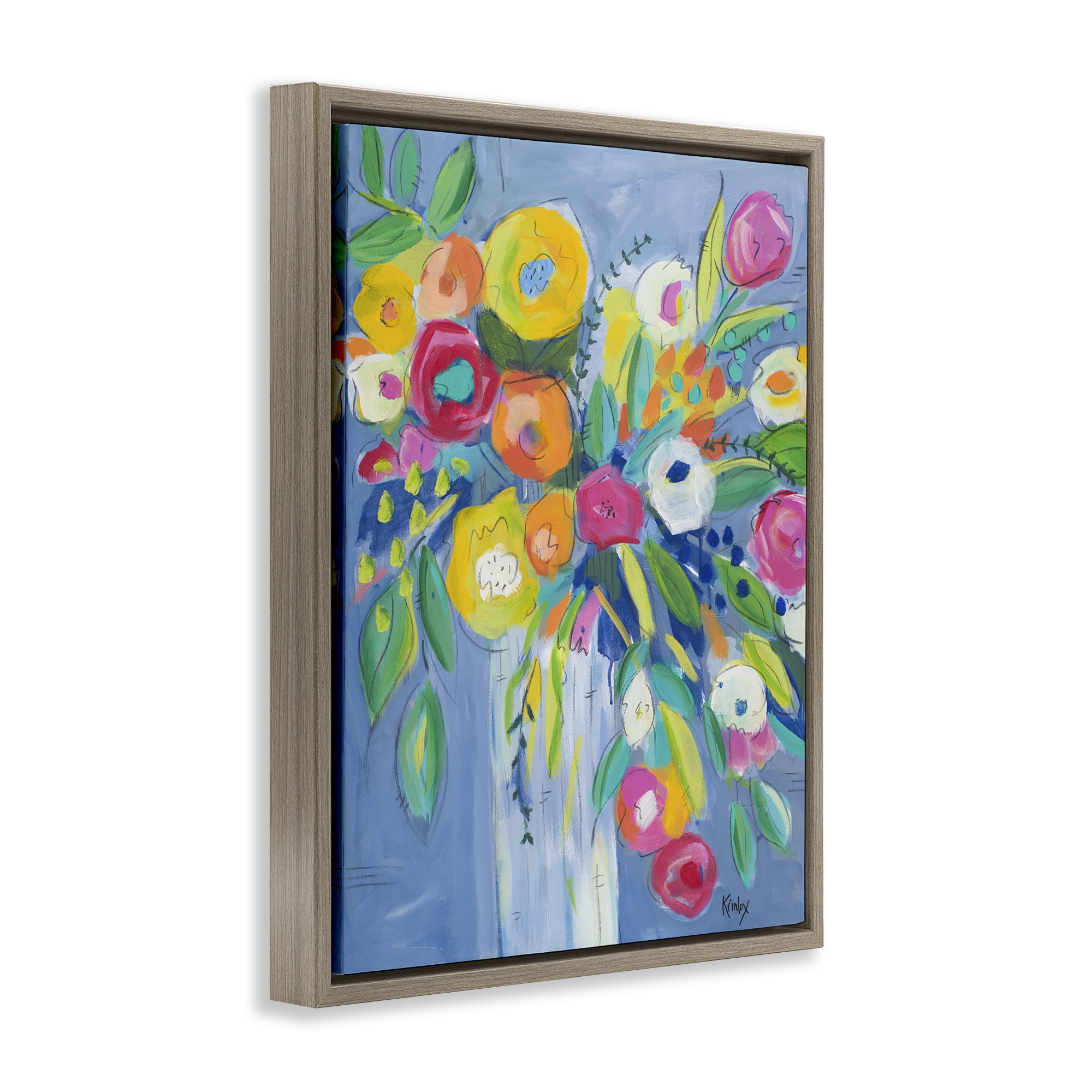 Stupell Industries Cheerful Blossom Energy Brown Framed Floater Canvas Wall Art, design by Krinlox