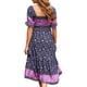 thumbnail image 2 of Txlixc Vestido bohemio de verano para mujer, falda de pastel de una pieza estilo bohemio con estampado floral en el pecho de manga corta Txlixc  Estilo de ocio, 2 of 3