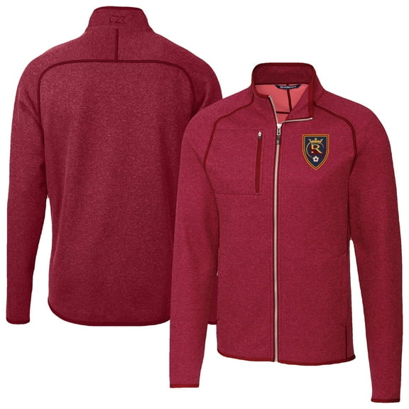 Men's-Cutter & Buck  Heather Red Real Salt Lake Mainsail Sweater-Knit Full-Zip Jacket