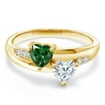 thumbnail image 2 of Gem Stone King 18K Yellow Gold Plated Silver Solitaire Ring Heart Shape Green Nano Emerald and Moissanite (1.00 Cttw, Size 9), 2 of 5