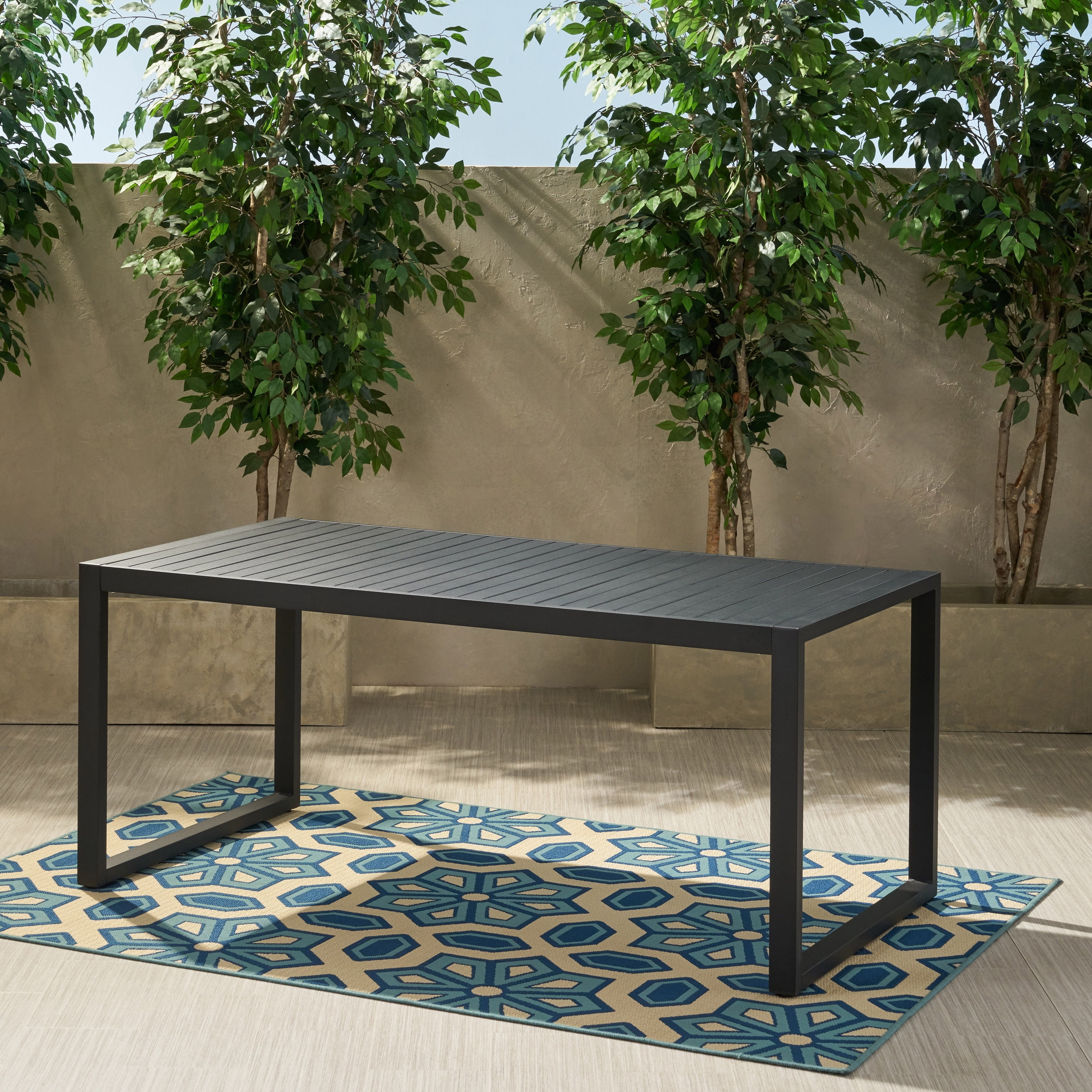 Noble House 35" Aluminum Lightweight Outdoor Dining Table, Black