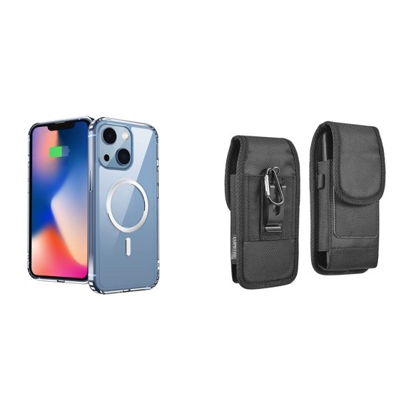 Ultra Clear Case (MagSafe Compatible) and Belt Holster Pouch for Apple iPhone 14 Plus - Black