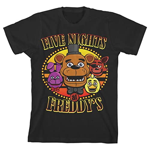 Five Nights at Freddy's Freddy Fazbear and Friends Boy's Black T-shirt-Small
