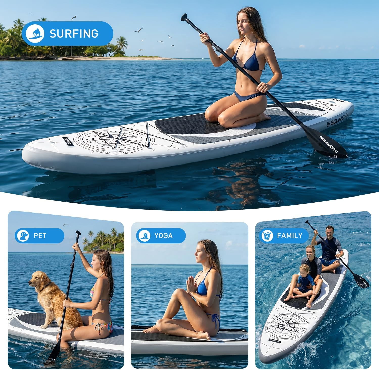 SOLAVERO 11'x35" Inflatable Paddle Stand Up Board with SUP Accessories for Adults, Ultra-Light & Non-Slip Deck Sup Paddle Board