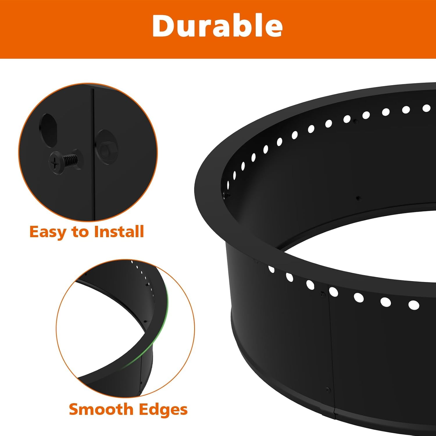33-Inch Outer Diameter Smokeless Fire Pit Ring, Round Metal Steel Liner Insert for Outdoor DIY