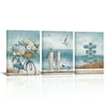 thumbnail image 2 of Coastal Beach Canvas Wall Art 3 Pieces Boat Seagull Bike Pictures Ocean Painting Print Seascape Theme Living Room Decor Frame (12x16inchx3Pcs), 2 of 10