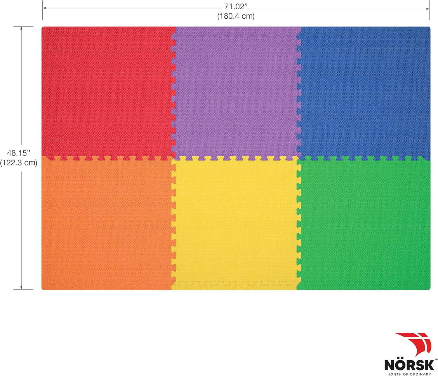 Norsk Duräflex Lite Puzzle Mats Interlocking EVA Foam Floor Tiles Solid Color, 6 Tiles - 24 Sq. Ft., 1/2" Thick, Rainbow Pack