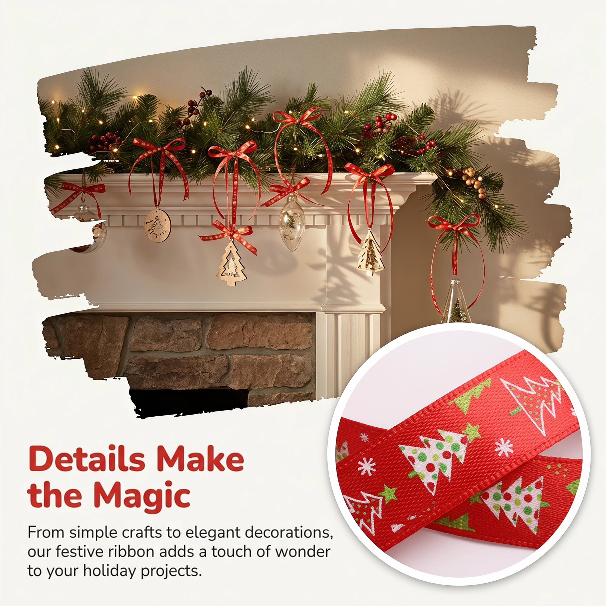Unique Bargains Vibrant Cartoon Ribbon for Gift Wrapping Red Tree Pattern 5.5 Yard