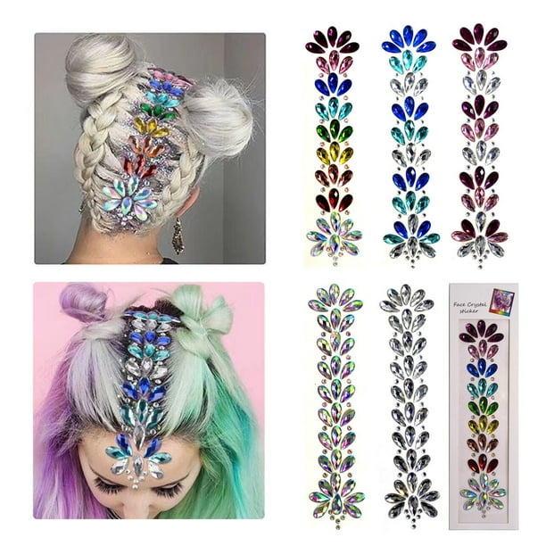 Pegatinas de tatuaje de gemas para el pelo, pegatinas de joyería para el cuerpo y la cara, ojos, frente, sirena, diamantes de imitación, tatuajes con purpurina con pasta autoadhesiva de lágrimas de c TUNC Sencillez