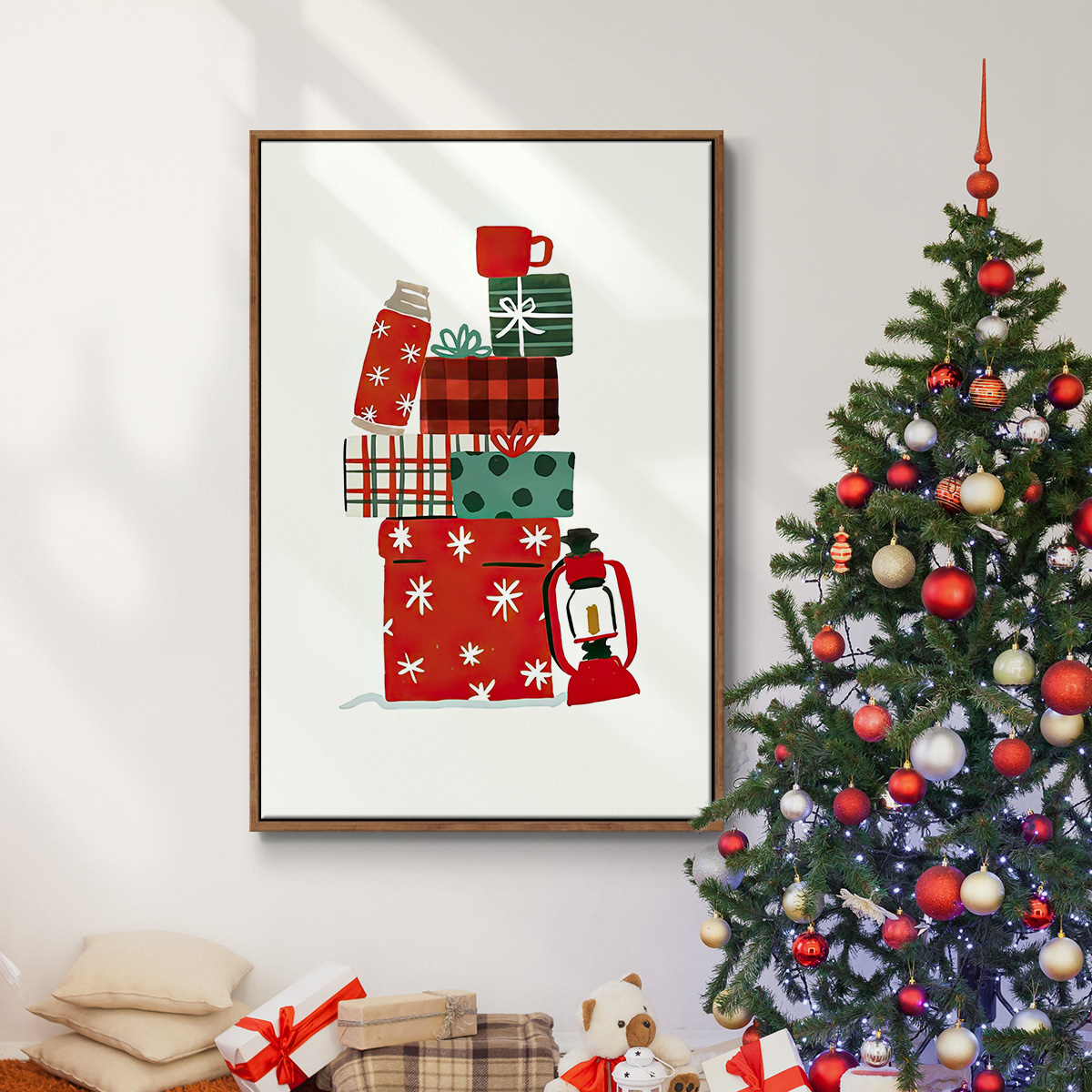 Going to Grandmas Collection B - Framed Gallery Wrapped Holiday Canvas - 17 x 25 - Rosewood Frame
