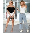 thumbnail image 4 of YOUI-GIFTS Womens Square Neck Ruffle Strap Ribbed Sleeveless Tank Tops Long Sleeve Bodysuits, 4 of 5