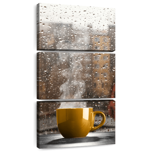 Elephant Stock Morning Cup Of Coffee Wall Art - Vertical Multi Panel Canvas - Kitchen Wall Decor - Food And Drink Multi Panel - Gray And Brown Decor - 12" x 27"