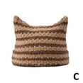 thumbnail image 6 of Knit Beanie with Cat Ear Design, Japanese Style, Striped Pattern for Autumn Winter, 6 of 9