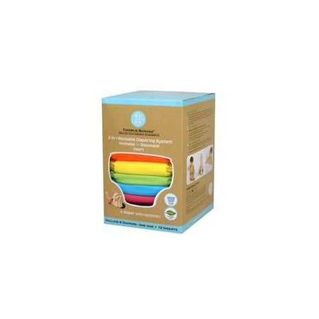 Charlie Banana 889440 Large Tutti Frutti Diaper (Set of 6) - 12 Inserts