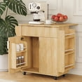 thumbnail image 3 of Ktaxon Modern Rolling Kitchen Island Cart, Fluted Wood Kitchen Storage Cabinet with Wheels, Spice Racks and 2 Drawers for Dining Room, Home, Natural Wood, 3 of 9