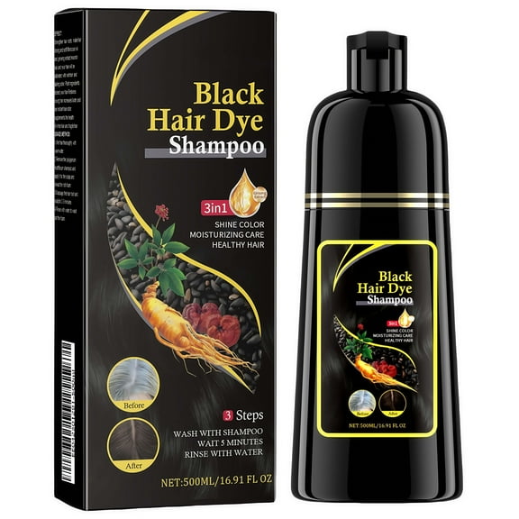 Black Hair Dye Shampoo 3 in 1, Hair Color Shampoo for Cover Grey Hair, Natural with Herbal Ingredient for Men and Women (Black)