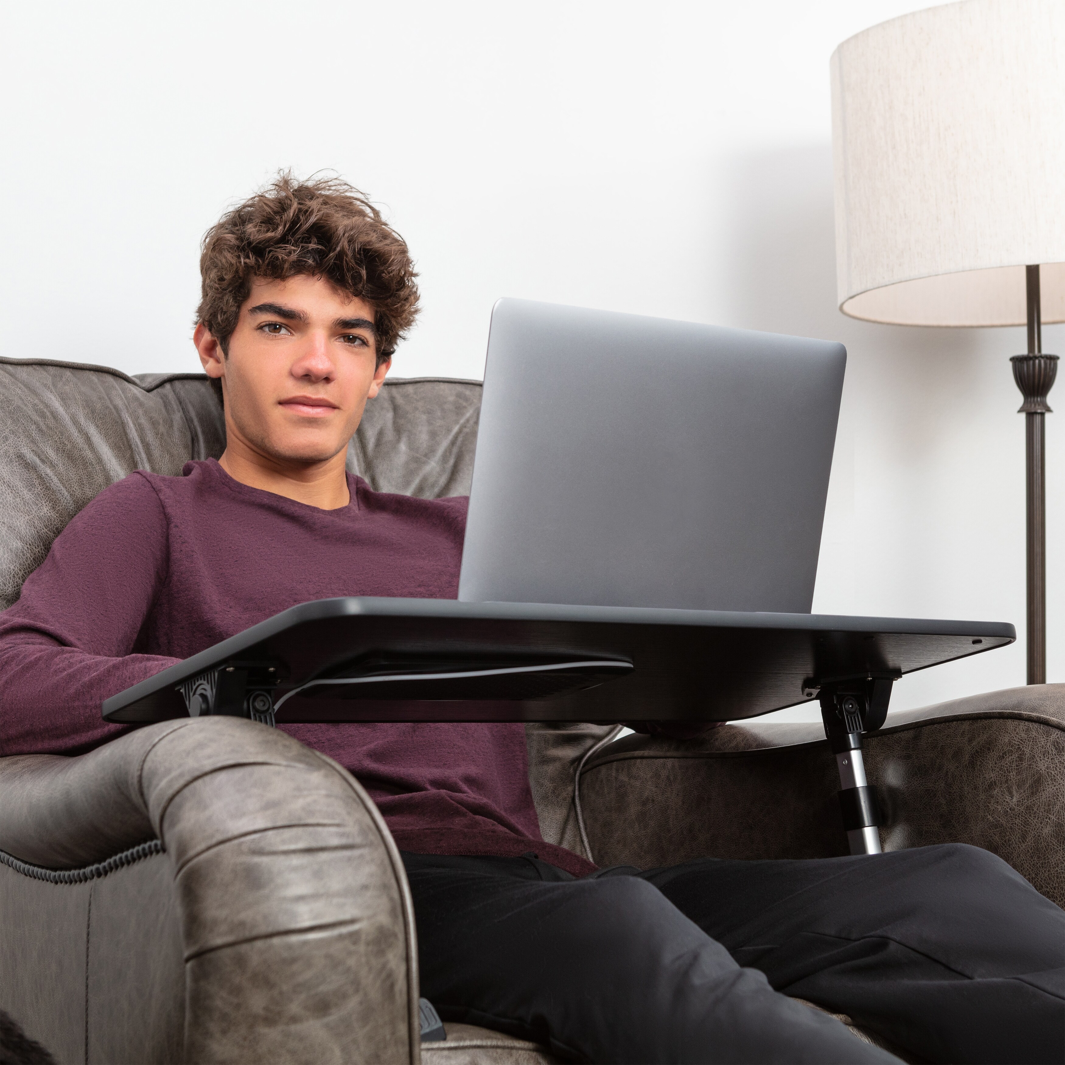 Husband Pillow - Lap Desk Black Large Wood Top - Fits Up to 17" Laptop - with Dual Cushion, Wrist Rest & Built-in Mouse Pad, Portable Laptop Stand for Bed, Multifunctional Slot for Tablet, Pen & Phone