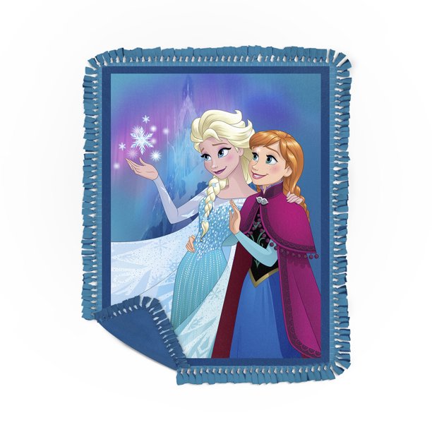 Disney Frozen Beautiful Sisters Elsa and Ana No Sew Fleece Throw Kit, Blue, 43" x 55"