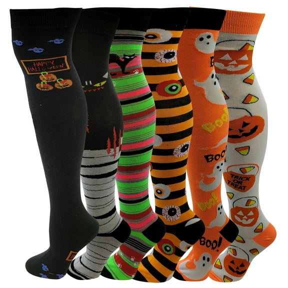 Women 6 pairs Halloween Design Thigh High Over the Knee Socks