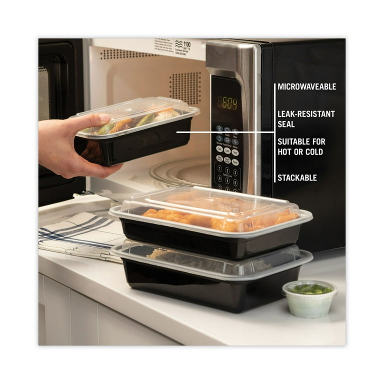 Newspring VERSAtainer Microwavable Containers, 24 oz, 5 x 7.25 x 2, Black/Clear, Plastic, 150/Carton Newspring VERSAtainer Microwavable Containers, 24 oz, 5 x 7.25 x 2, Black/Clear, Plastic, 150/Carton