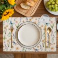 thumbnail image 4 of Spring Floral Placemats Set of 6, Elegant Pastoral Flowers Dragonfly Rustic Placemats for Dining Table, Place Mats for Kitchen Tabletop, Waterproof Wipeable Dining Table Mats Set, 4 of 9