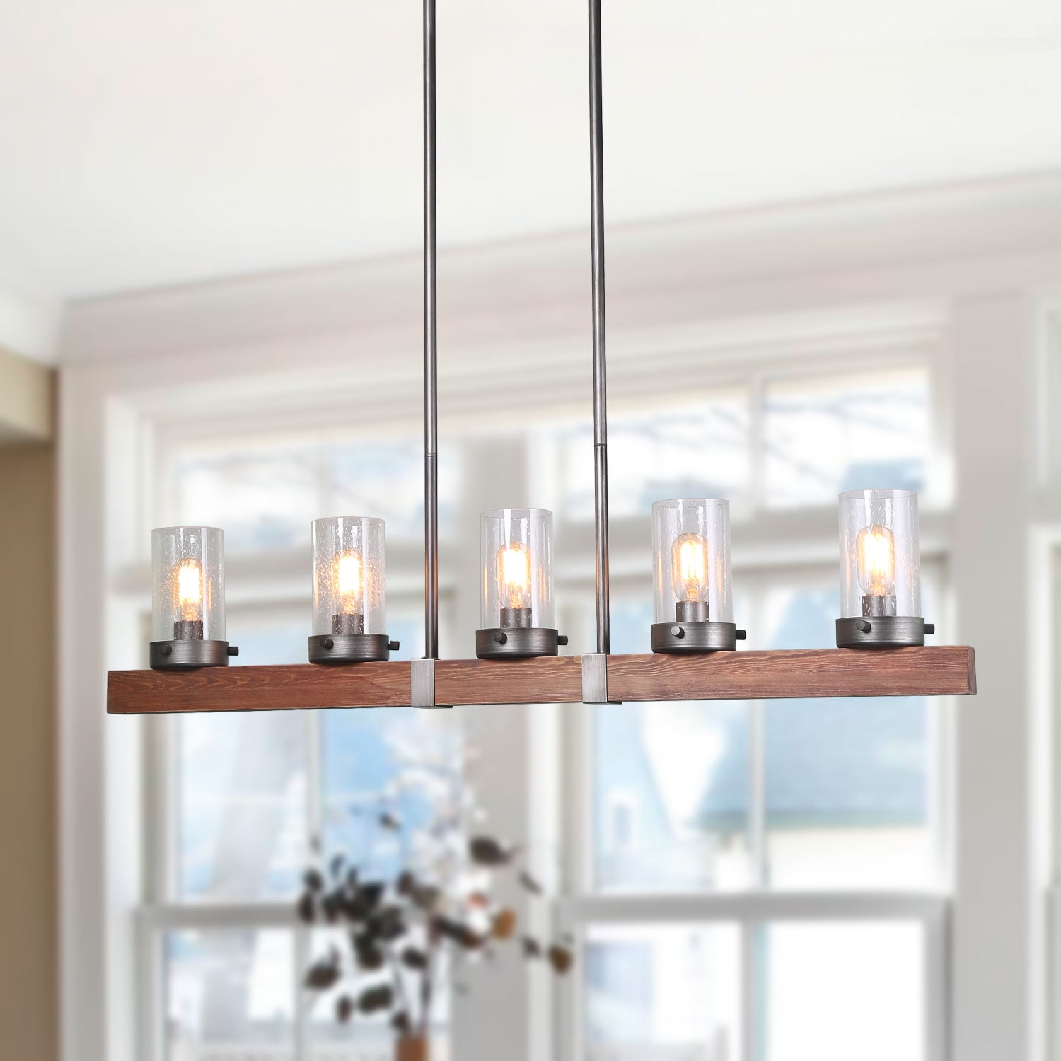 Lnc 5 Light Chandelier Linear Wood Kitchen Island Pendant Lighting