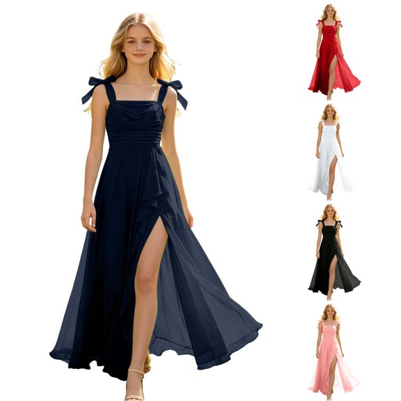 FYDUU Girls Dress Wedding Guest Dresses Strapless Backless Flowy Long Dress Casual Beach Summer Party Wear Birthday Sundress 8-9 Years