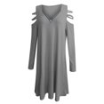 thumbnail image 4 of Mode Femmes Couleur Unie Occasionnel Fuite Creux Épaule avec Robe de Poche, 4 of 5